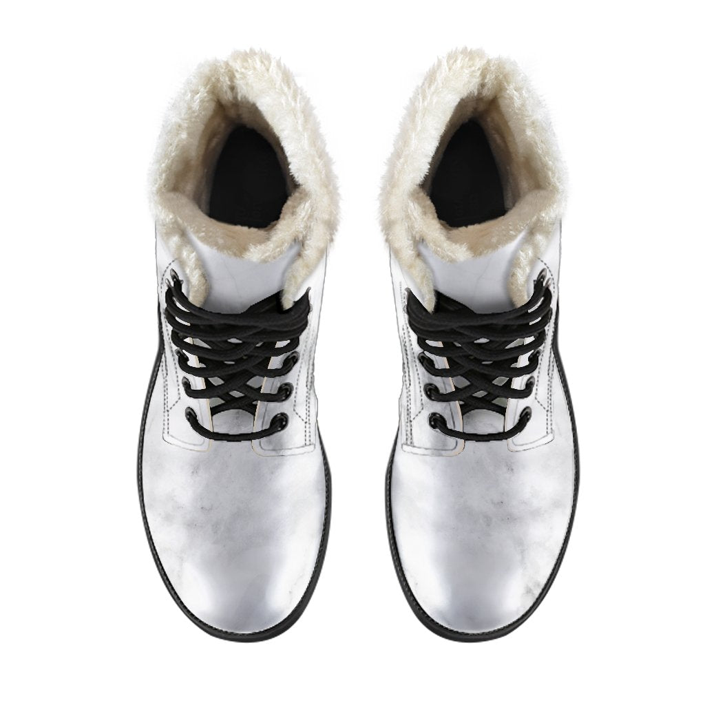 White Smoke Marble Print Faux Fur Leather Hippie Boots - 4