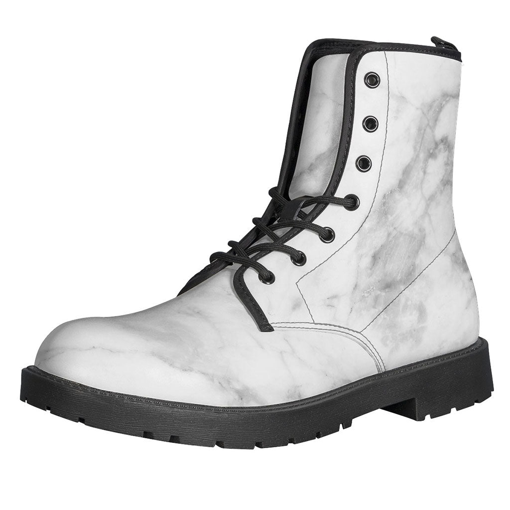 White Smoke Marble Print Leather Boots: A Hippie's Dream - 1