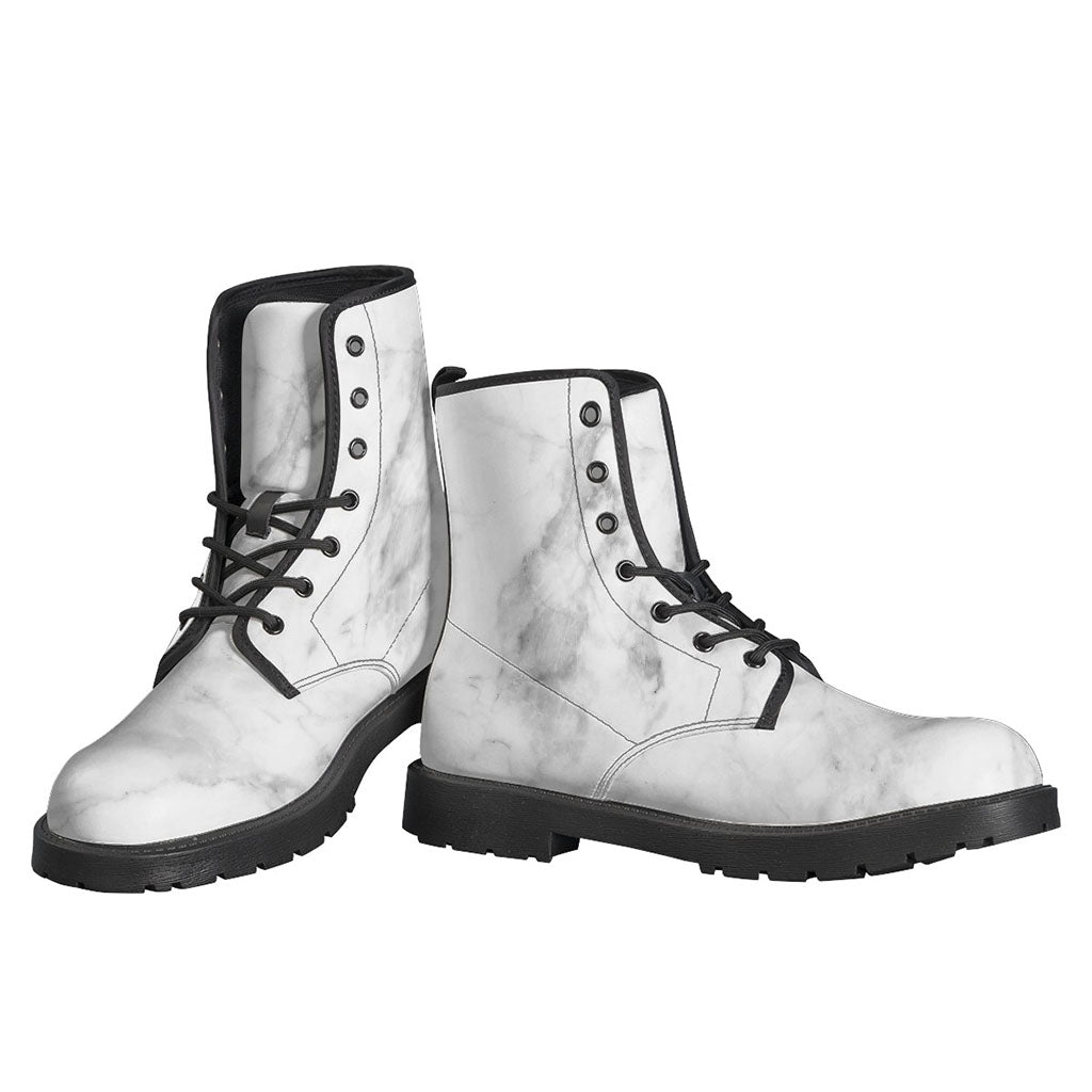 White Smoke Marble Print Leather Boots: A Hippie's Dream - 3