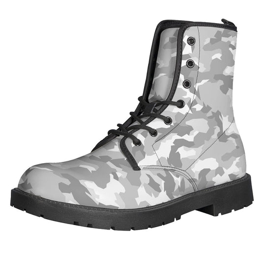 White Snow Camouflage Print Leather Boots for the Stylish Hippie Soul - 1