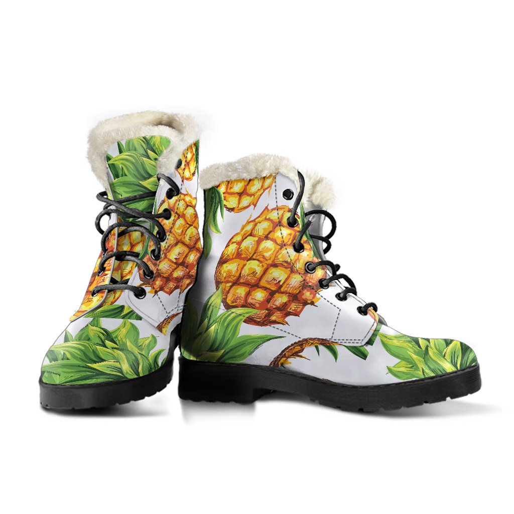 Sunny Vibes: White Summer Pineapple Faux Fur Leather Boots for Modern Hippies - 3