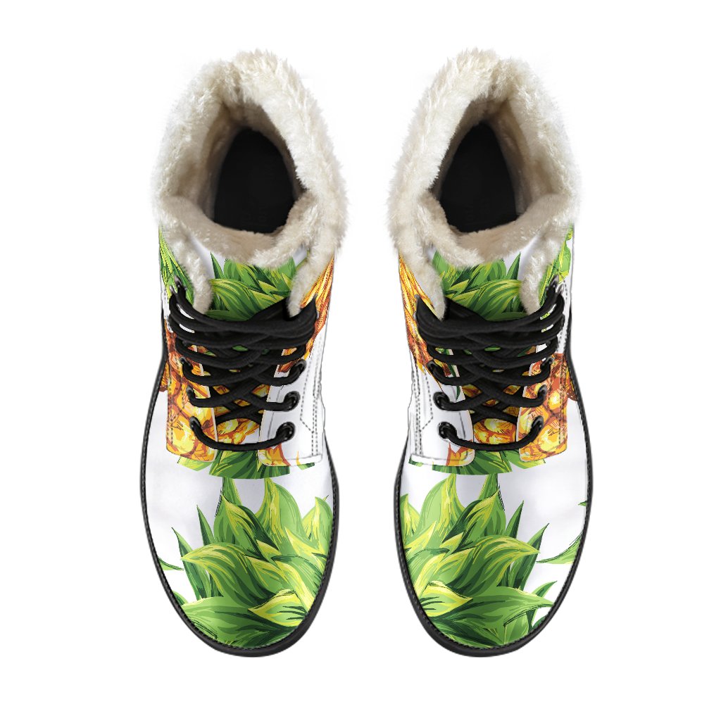 Sunny Vibes: White Summer Pineapple Faux Fur Leather Boots for Modern Hippies - 4