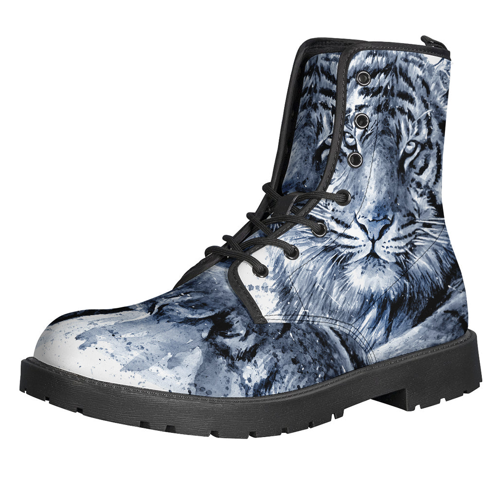 Groovy White Tiger Painting Print Leather Boots for Boho Babes - 1