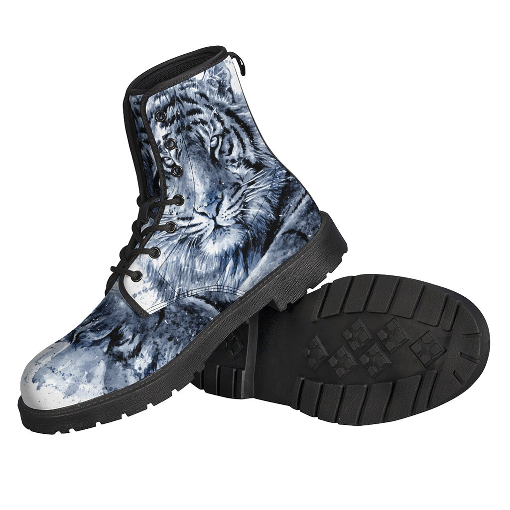 Groovy White Tiger Painting Print Leather Boots for Boho Babes - 2