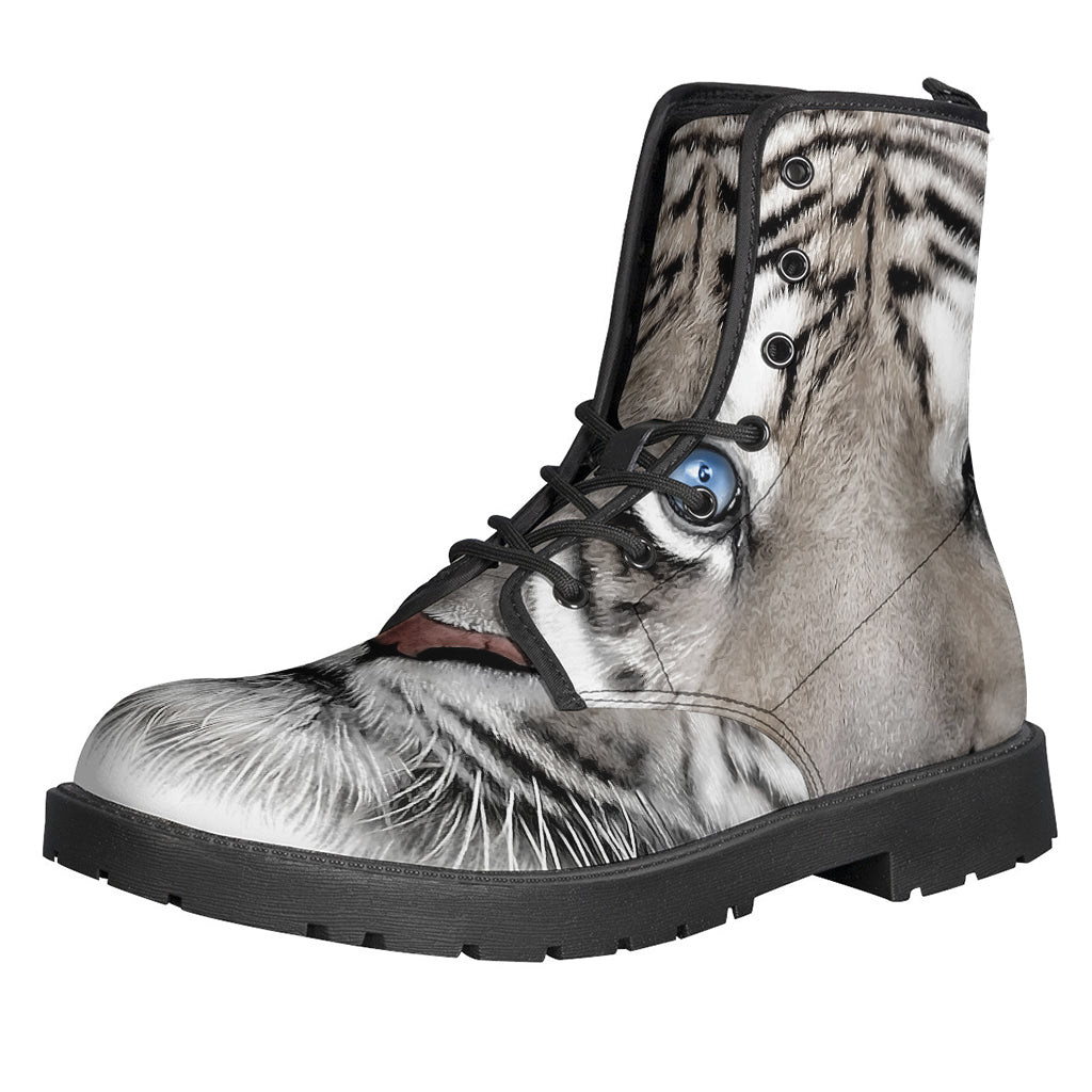 White Tiger Portrait Print Leather Boots: The Ultimate Hippie Footwear - 1