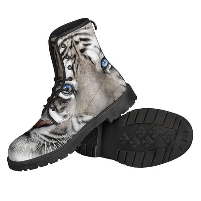 White Tiger Portrait Print Leather Boots: The Ultimate Hippie Footwear - 2