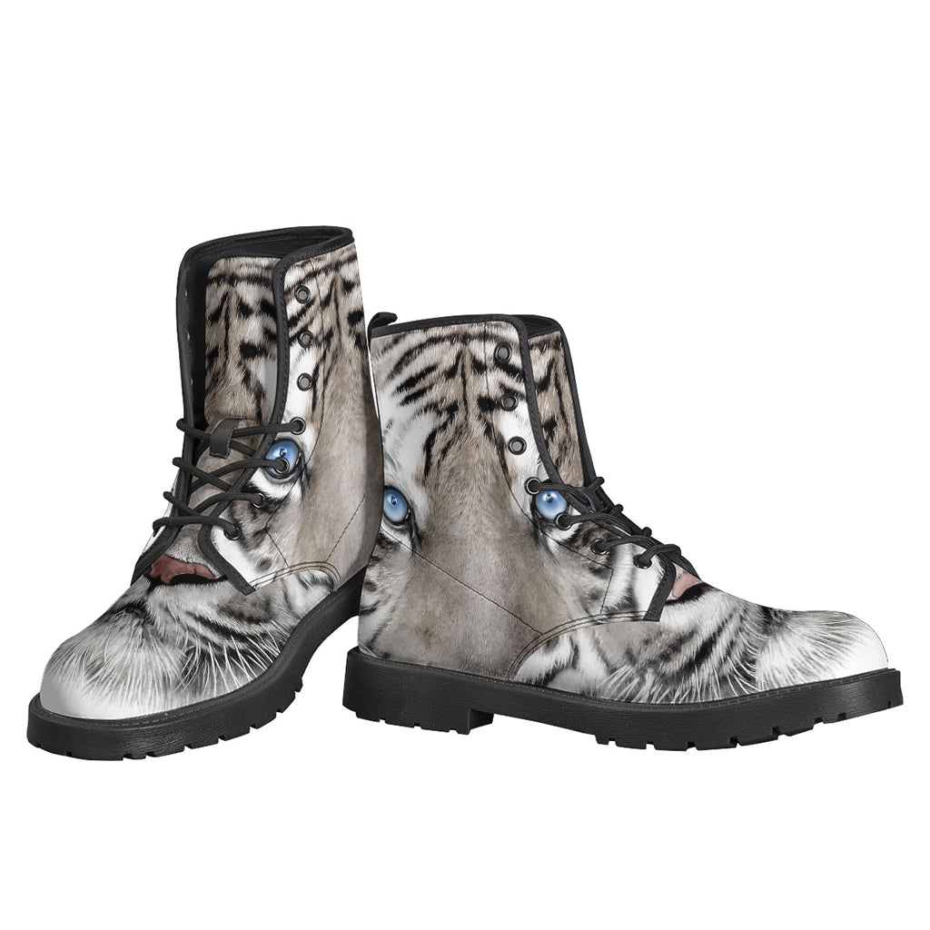 White Tiger Portrait Print Leather Boots: The Ultimate Hippie Footwear - 3