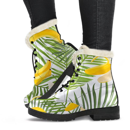 Groovy Green Tropical Hippie Faux Fur Leather Boots - 1