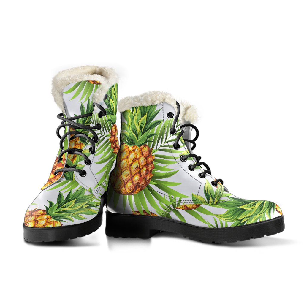 Groovy Pineapple Paradise: Faux Fur Leather Boots for Chic Hippies - 3