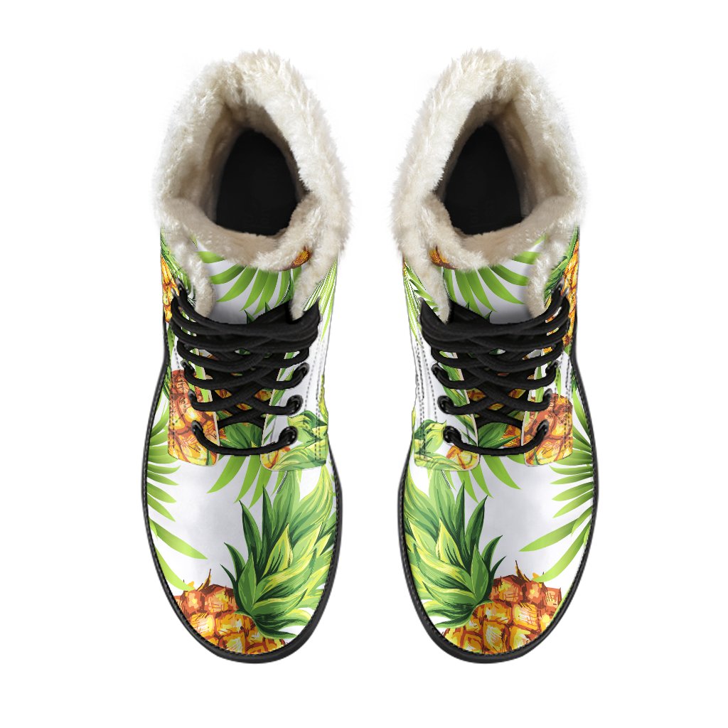 Groovy Pineapple Paradise: Faux Fur Leather Boots for Chic Hippies - 4