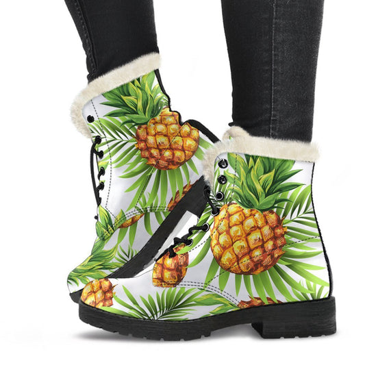 Groovy Pineapple Paradise: Faux Fur Leather Boots for Chic Hippies - 1