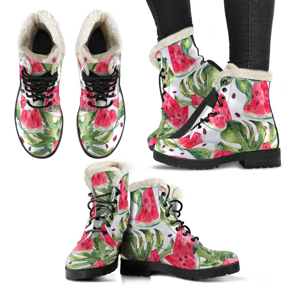 Get Groovy in White Tropical Watermelon Faux Fur Leather Boots - 2