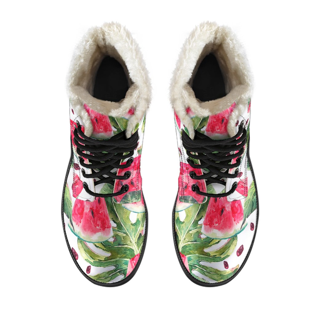 Get Groovy in White Tropical Watermelon Faux Fur Leather Boots - 4