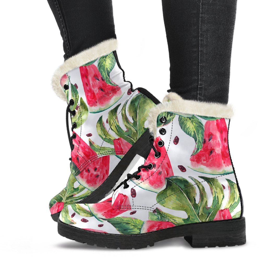 Get Groovy in White Tropical Watermelon Faux Fur Leather Boots - 1