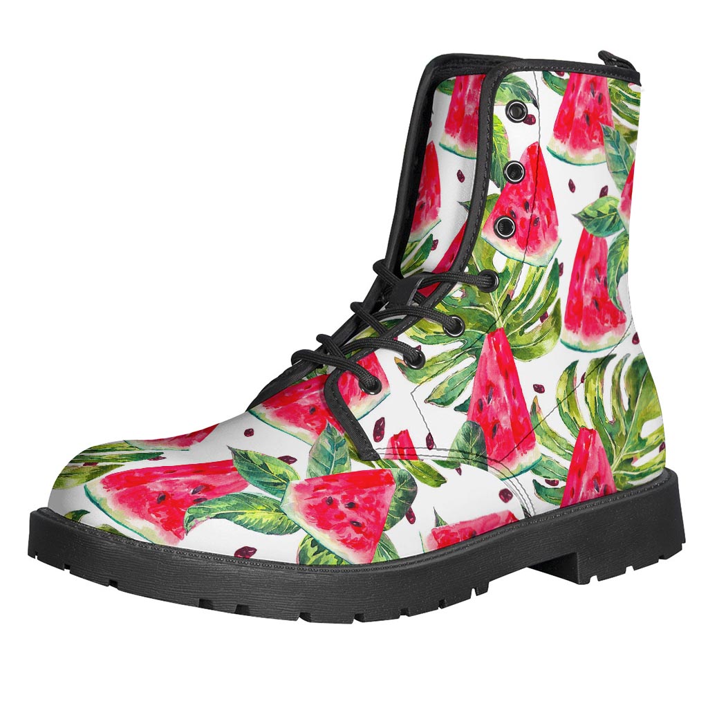 Groovy White Tropical Watermelon Leather Boots for Trendy Hippies - 1