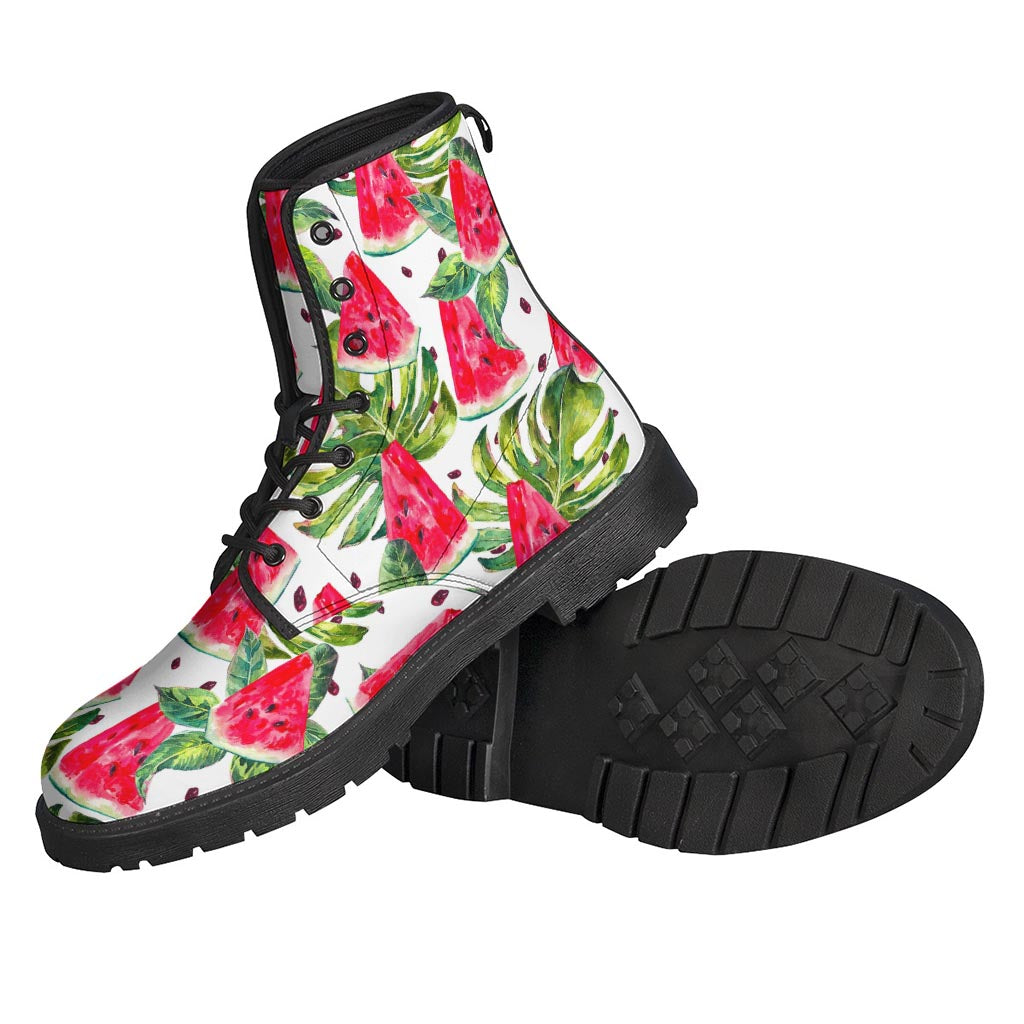 Groovy White Tropical Watermelon Leather Boots for Trendy Hippies - 2