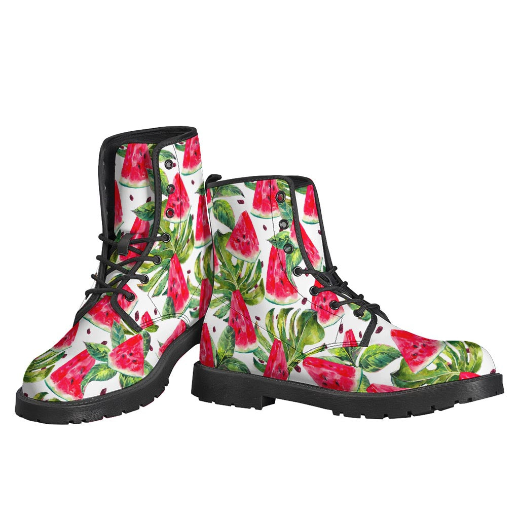 Groovy White Tropical Watermelon Leather Boots for Trendy Hippies - 3