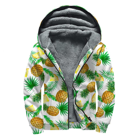 White Watercolor Pineapple Sherpa Hoodie: Embrace the Hippie Vibe - 1