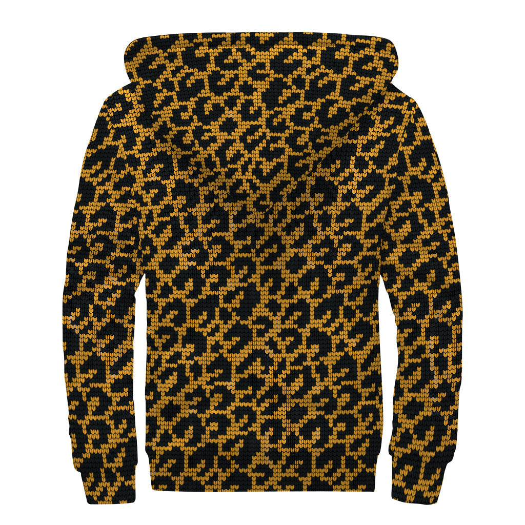 Wild Leopard Knitted Pattern Sherpa Lined Zip Up Hoodie for Modern Hippies - 2