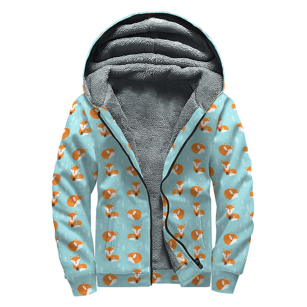 Winter Fox Pattern Print Sherpa Lined Zip Up Hoodie - Ultimate Hippie Style - 1