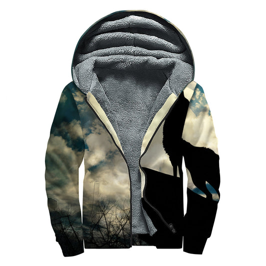 Full Moon Serenade: Sherpa-Lined Zip Up Hoodie for Hippie Souls - 1