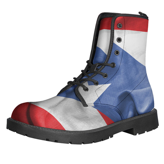 Boho Chic: Puerto Rican Flag Print Leather Boots for the Free-Spirited Soul - 1