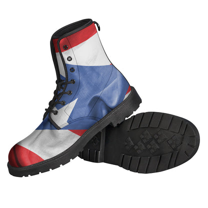 Boho Chic: Puerto Rican Flag Print Leather Boots for the Free-Spirited Soul - 2