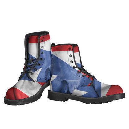 Boho Chic: Puerto Rican Flag Print Leather Boots for the Free-Spirited Soul - 3