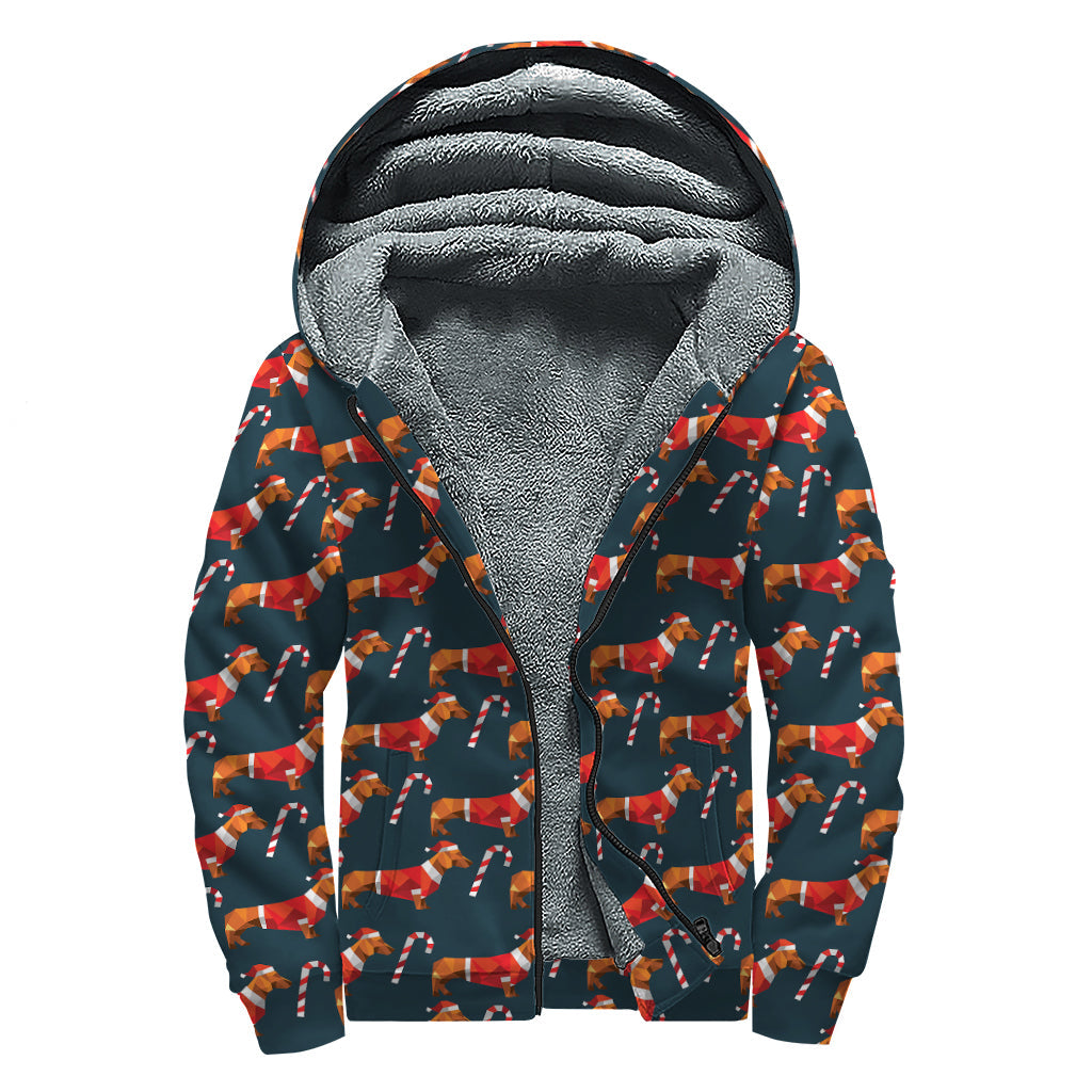 Groovy Dachshund Pattern Sherpa Lined Zip Up Hoodie for Hippies - 1