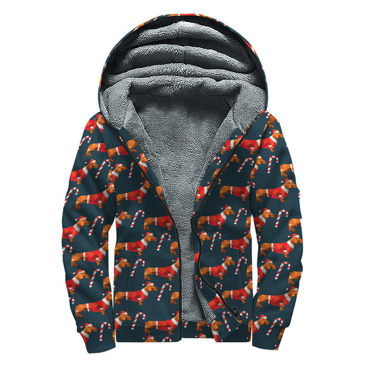 Groovy Dachshund Pattern Sherpa Lined Zip Up Hoodie for Hippies - 1