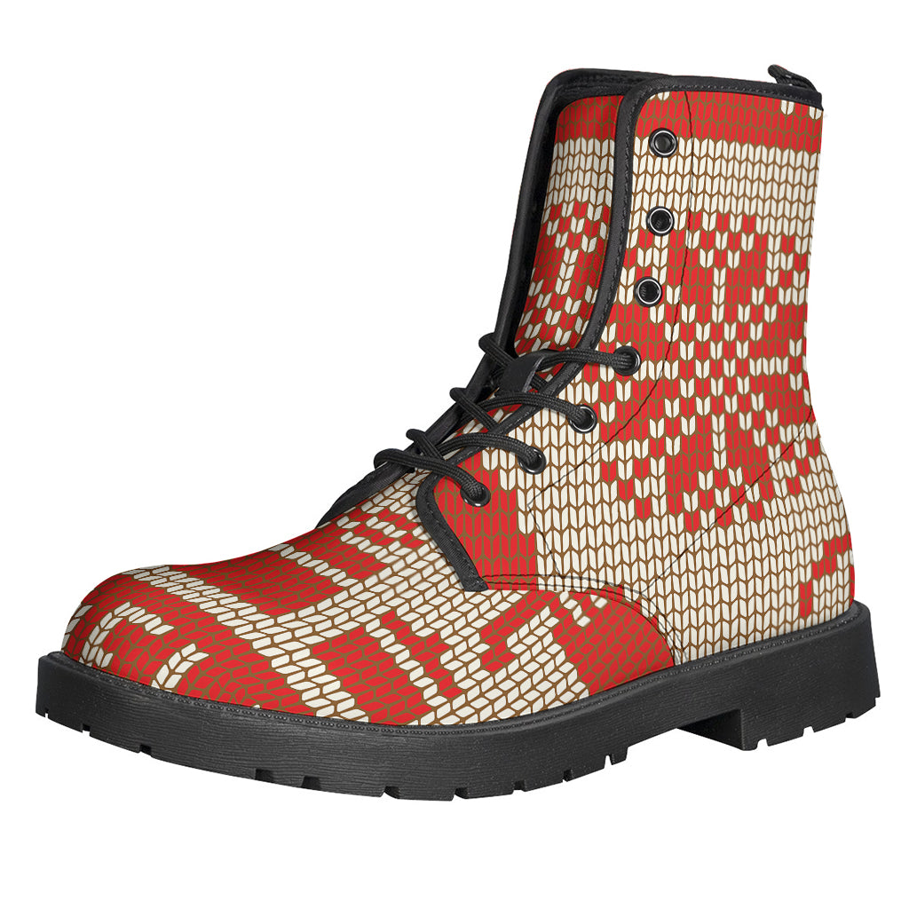 Xmas Deer Knitted Print Leather Boots for the Groovy Hippie in You - 1