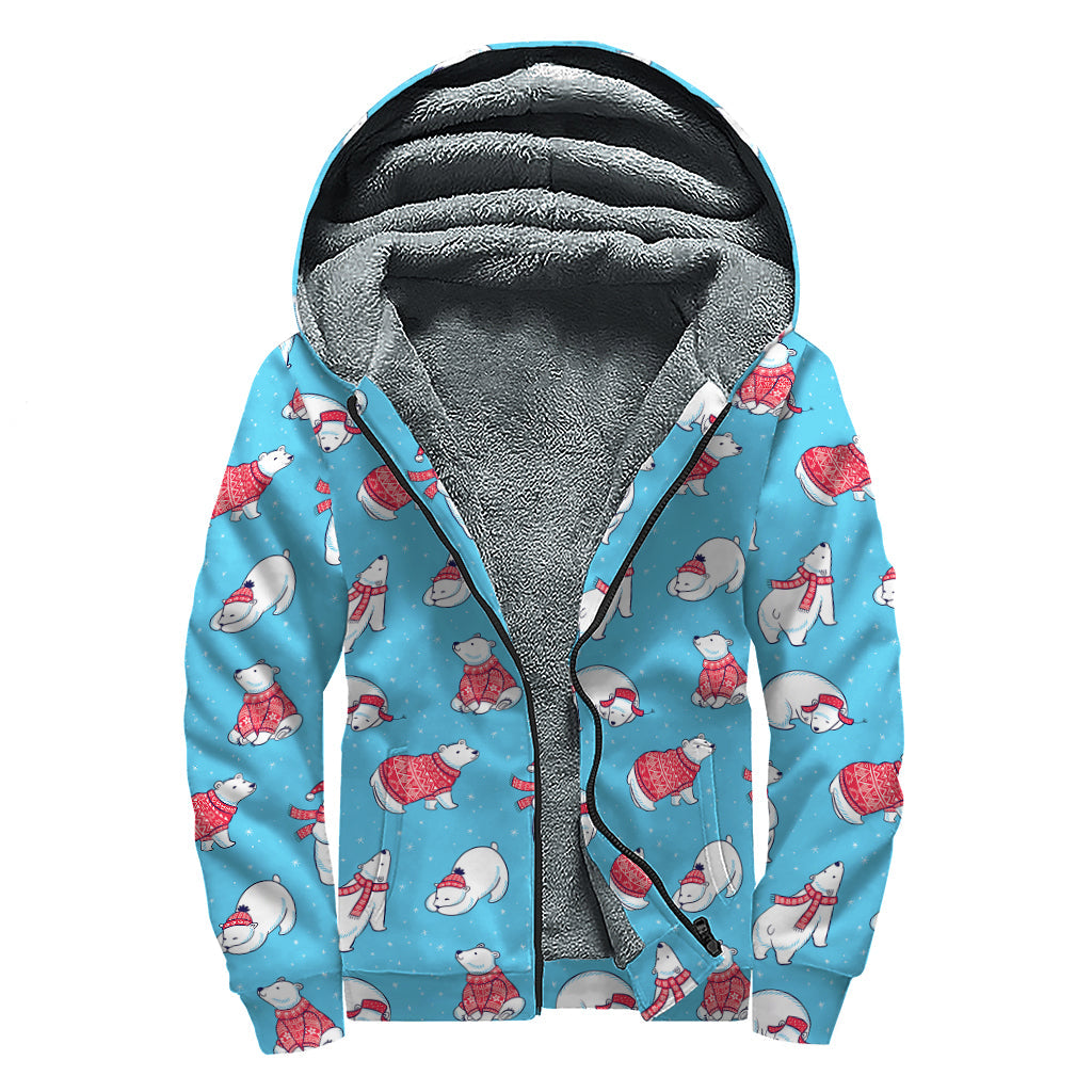 Xmas Polar Bear Pattern Sherpa Lined Zip Up Hoodie - Embrace Your Inner Hippie Vibes! - 1