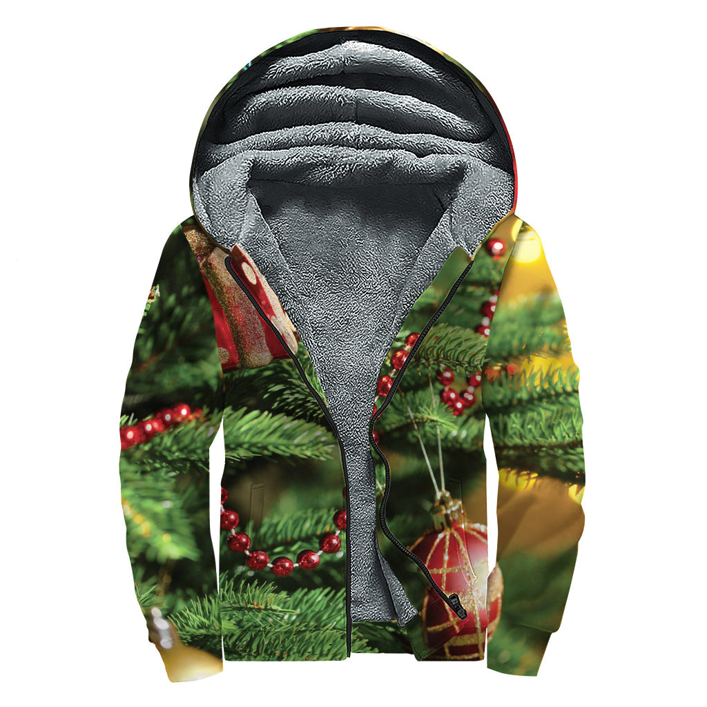 Xmas Tree Print Sherpa Lined Hippie Zip Up Hoodie - 1