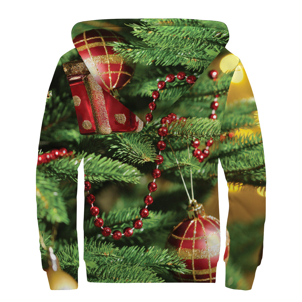 Xmas Tree Print Sherpa Lined Hippie Zip Up Hoodie - 2