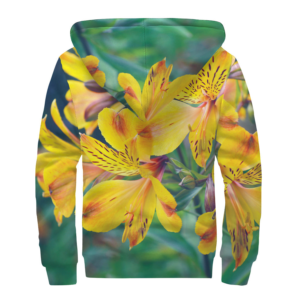 Yellow Alstroemeria Print Sherpa Lined Zip Up Hoodie: Cozy Chic for Modern Hippies - 2