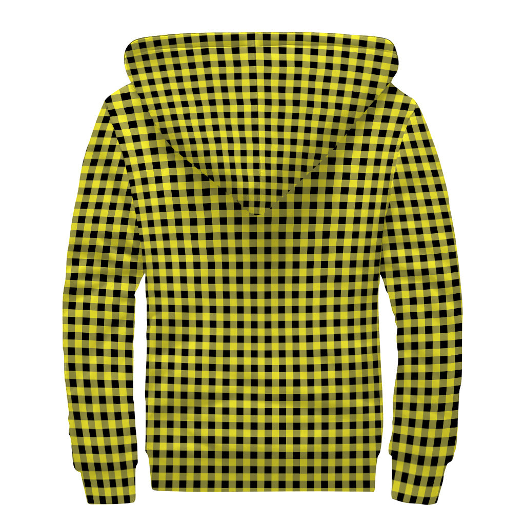 Groovy Vibes: Yellow and Black Check Pattern Sherpa Lined Zip Up Hoodie - 2