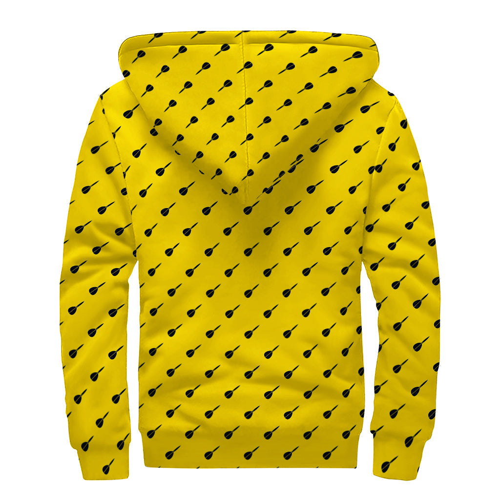 Groovy Vibes: Yellow and Black Dart Pattern Print Sherpa Lined Zip Up Hoodie - 2