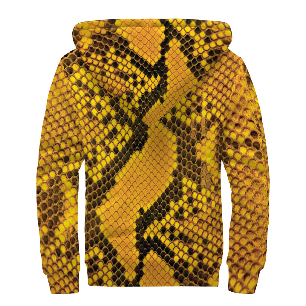 Yellow and Black Snakeskin Print Sherpa Lined Zip Up Hoodie for the Free-Spirited Hippie - 2