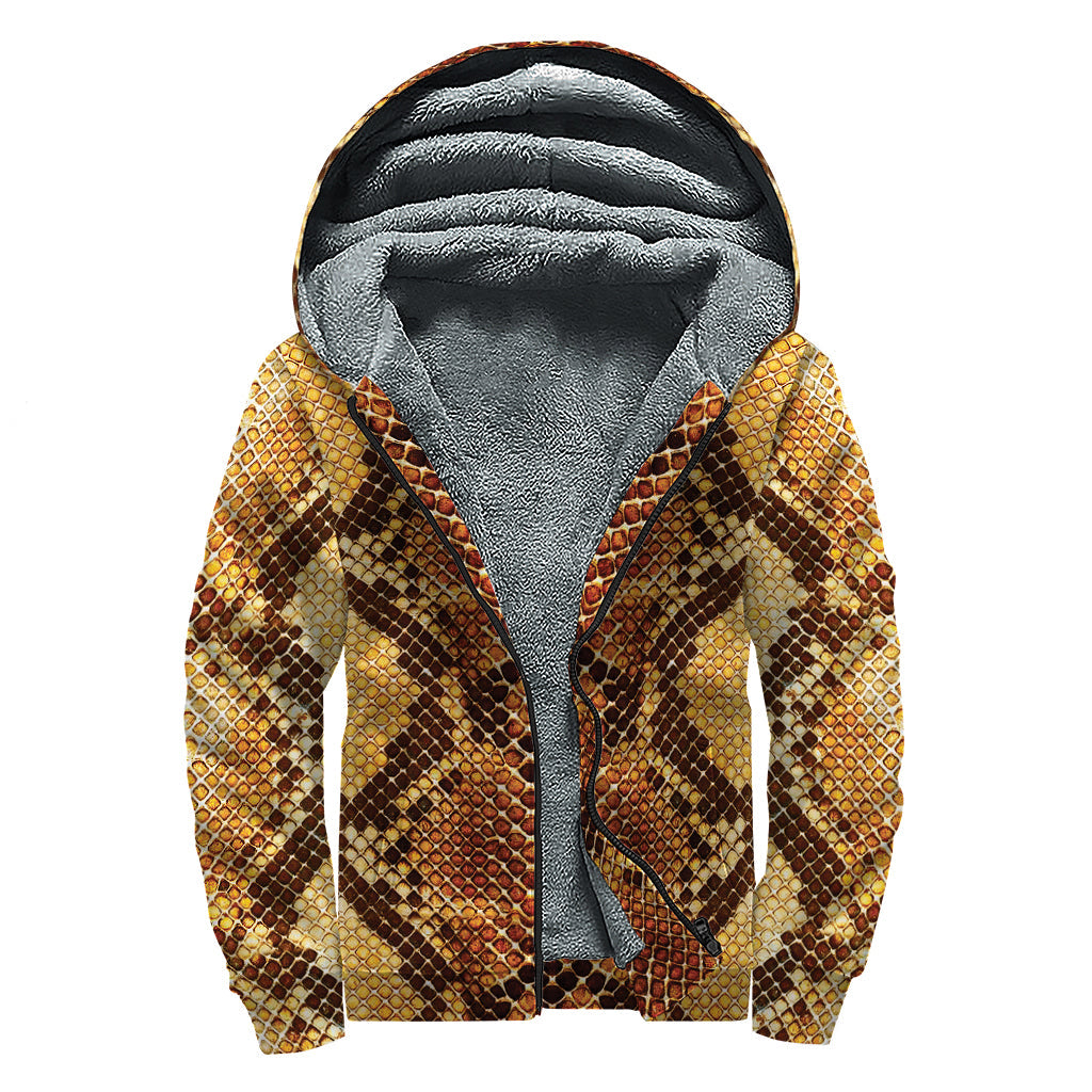 Groovy Snakeskin Print Sherpa Lined Zip Up Hoodie for the Free-Spirited Hippie - 1