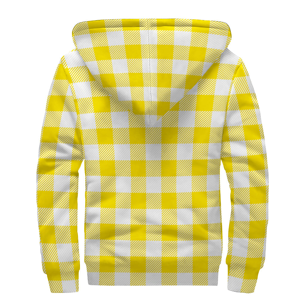 Groovy Vibes: Yellow and White Buffalo Check Sherpa Lined Hoodie - 2