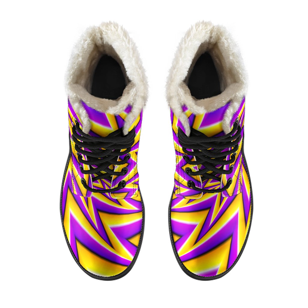 Groovy Yellow Big Bang Moving Optical Illusion Faux Fur Leather Boots for the Free-Spirited Hippie - 4