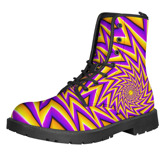 Groovy Yellow Big Bang Moving Optical Illusion Leather Boots for the Modern Hippie - 1