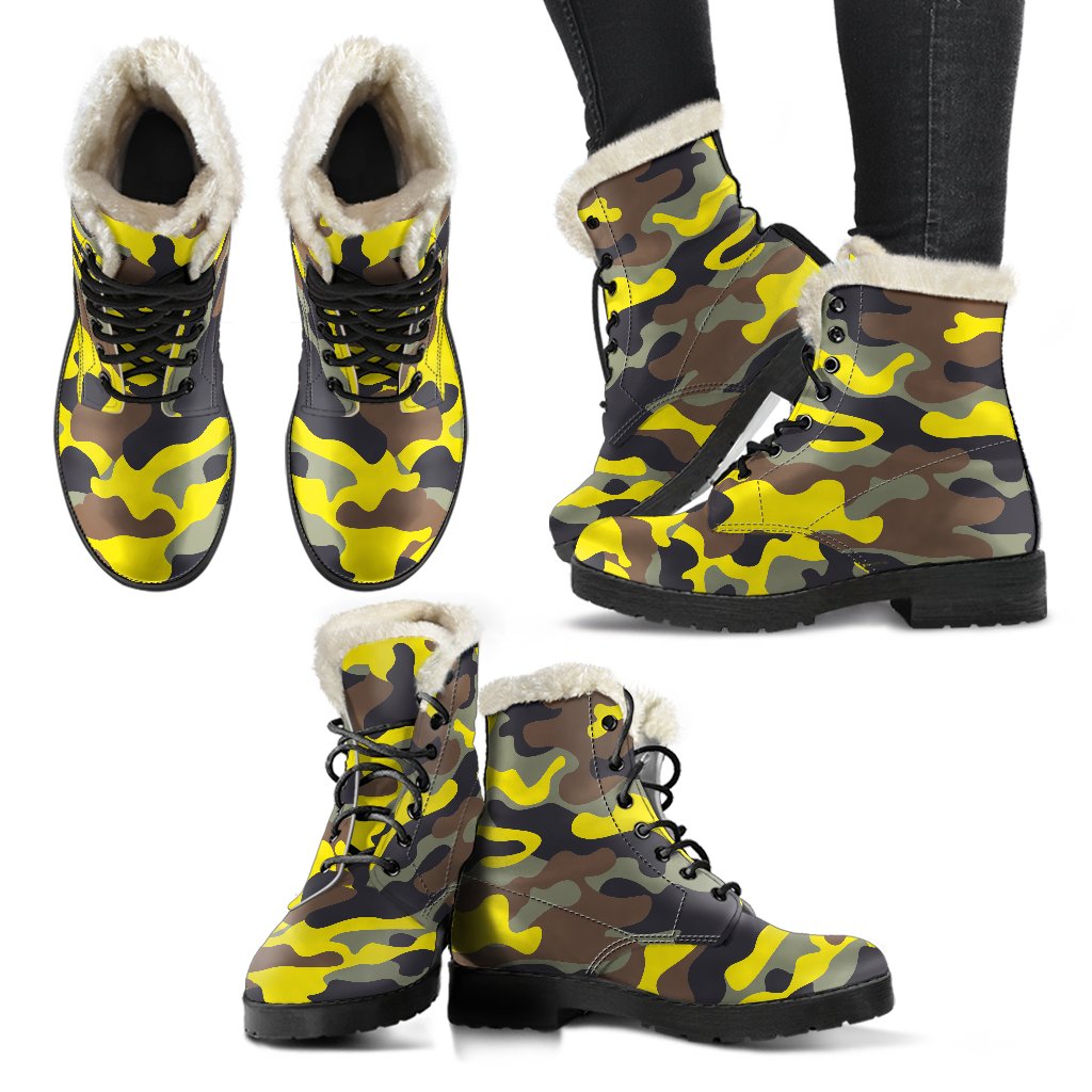 Groovy Camo Print Faux Fur Leather Boots for the Free-Spirited Hippie - 2