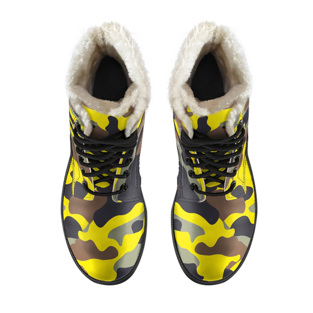 Groovy Camo Print Faux Fur Leather Boots for the Free-Spirited Hippie - 4