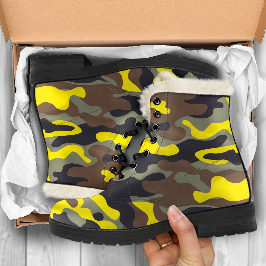 Groovy Camo Print Faux Fur Leather Boots for the Free-Spirited Hippie - 5