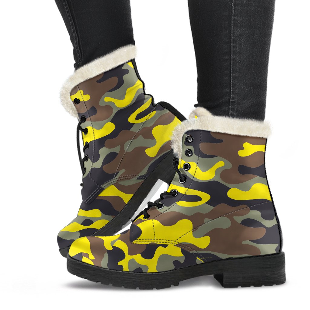 Groovy Camo Print Faux Fur Leather Boots for the Free-Spirited Hippie - 1