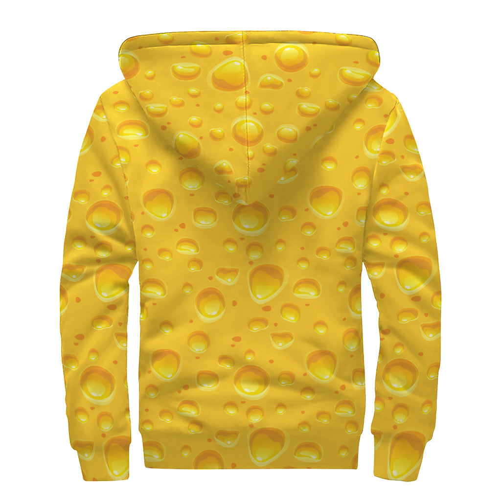 Groovy Yellow Cheese Print Sherpa Lined Zip Up Hoodie for Free-Spirited Hippies - 2