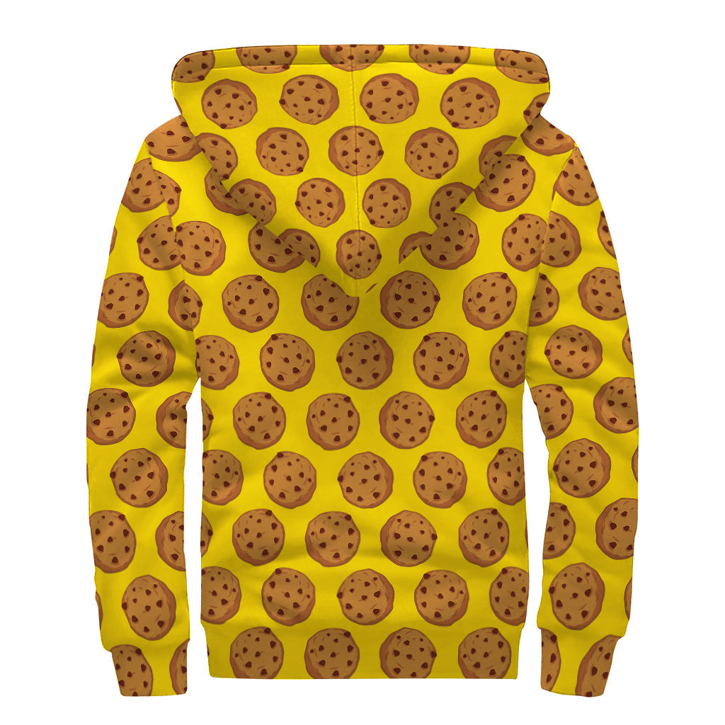 Yellow Cookie Pattern Print Sherpa-Lined Zip Up Hoodie for Stylish Hippies - 2