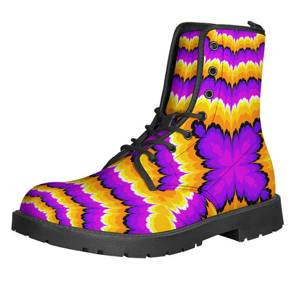 Yellow Explosion Moving Optical Illusion Leather Boots - Embrace Your Inner Hippie - 1