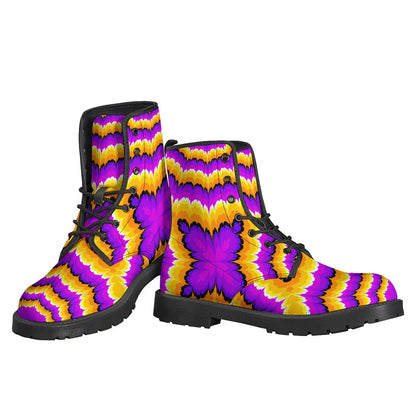 Yellow Explosion Moving Optical Illusion Leather Boots - Embrace Your Inner Hippie - 3